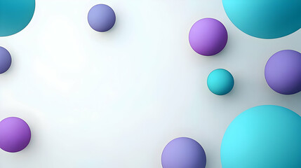 3D Render of Pastel Purple Teal and Blue Spheres on White Background With Soft Lighting