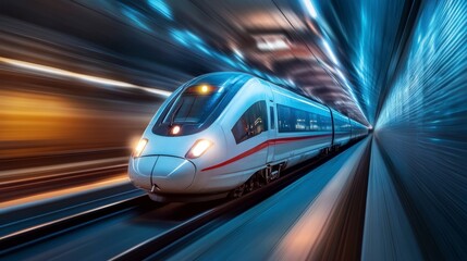 Fototapeta premium High-speed train zipping through dark tunnel at night