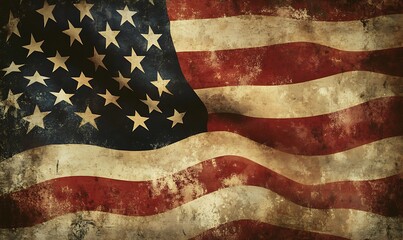 A vintage faded depiction of the waving stars and stripes flag