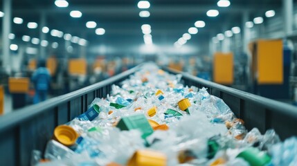 Obraz premium Revolutionizing waste management science and technology in action at a high-tech recycling facility