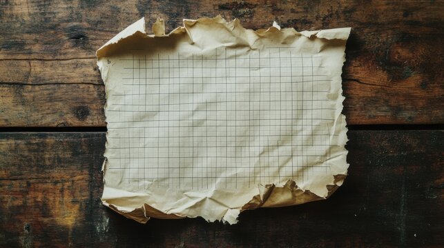 Aged Grid Paper on Rustic Wooden Surface: A Vintage Texture Background
