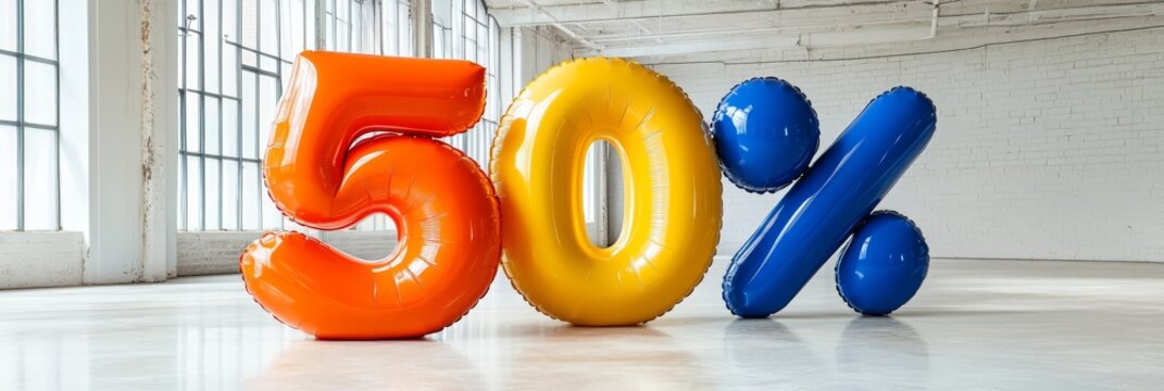 Vivid Fifty Percent Off Sale - Big sale, discount, bargain, promotion, savings. Symbolizing affordability, value, and opportunity