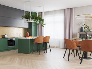 Fototapeta premium A modern kitchen and dining area