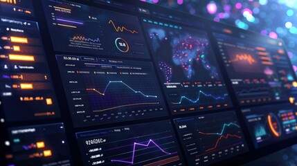 Advanced analytics displayed on a dashboard with vibrant graphs, charts, and data visualizations highlighting key performance metrics and trends in real time.