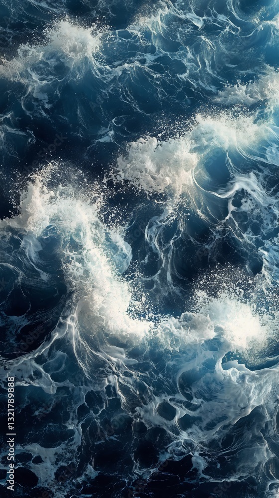 Aufkleber waves crashing against the ocean surface creating white foam patterns during daylight