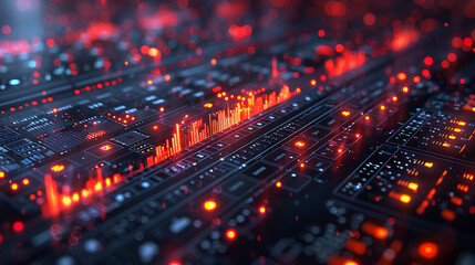 Fototapeta premium Futuristic Digital Grid with Orange Light Data Streams