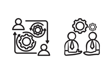 Business Process and Teamwork Icon Set Outline Style.