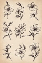 Cherry blossom tattoo designs; beige background; art inspiration