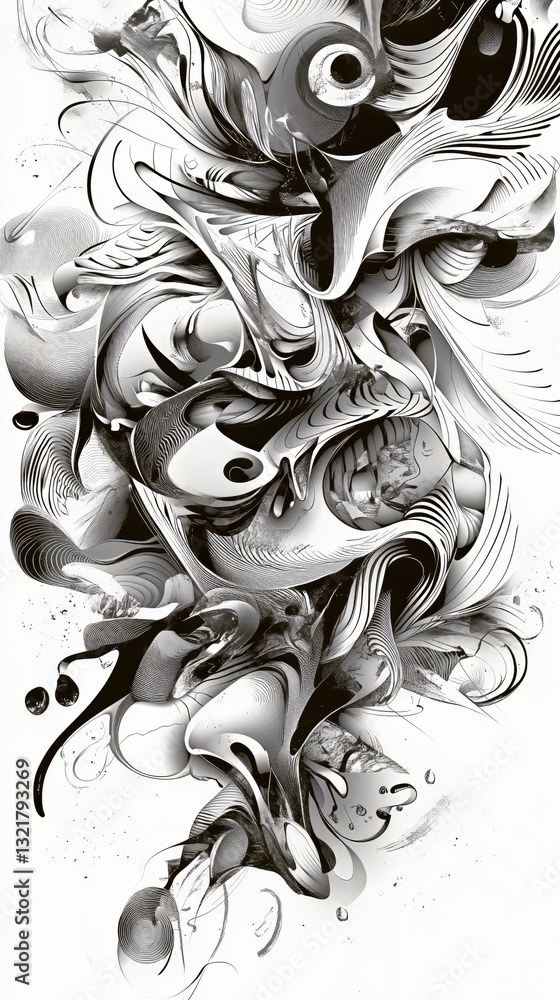 Poster elegant monochrome swirling patterns create intricate designs with graceful curves and lines