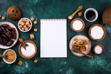 Various sugar replacement, healthy sweetener concept