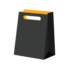 Black Shopping Bag with Handle Flat Design Illustration.