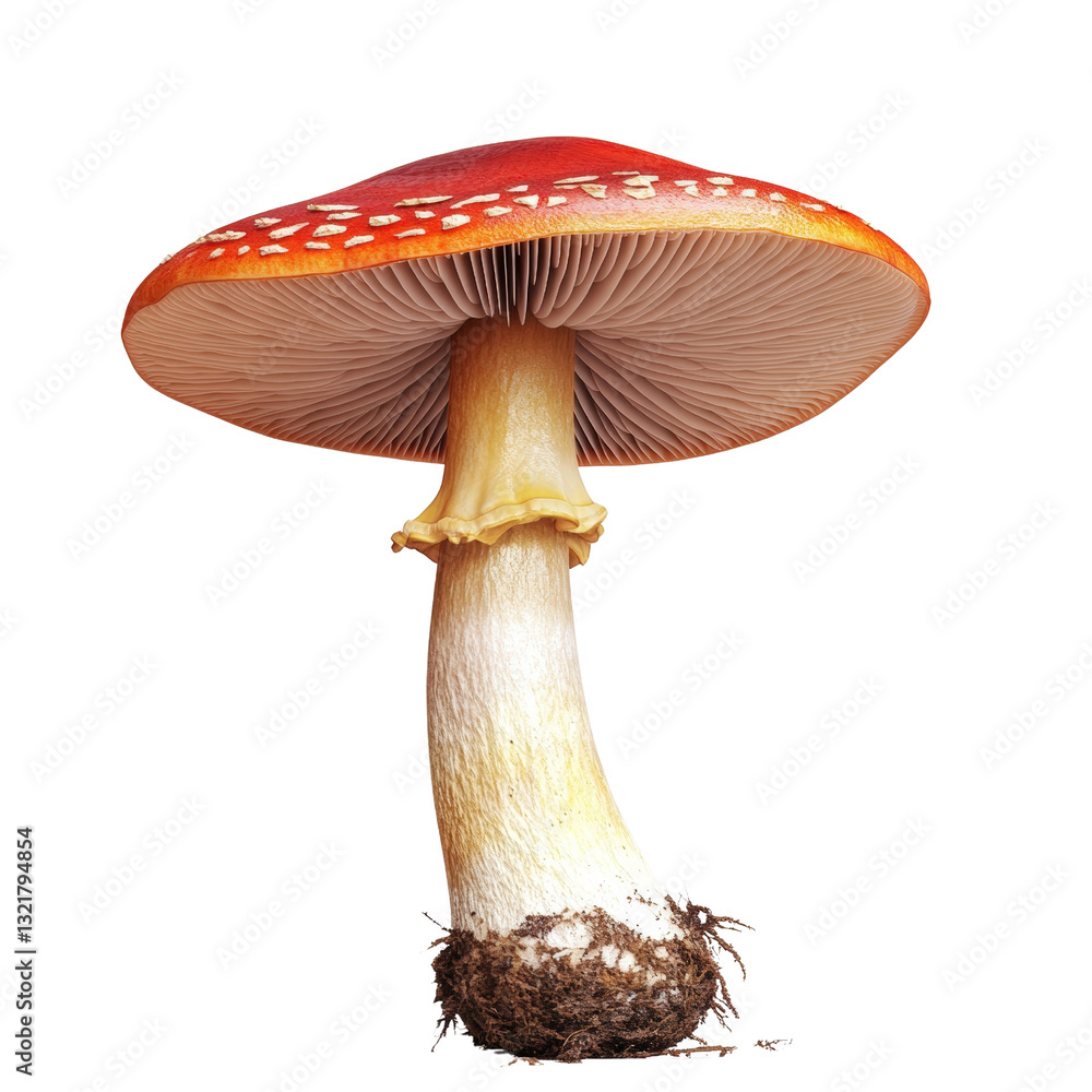 Poster a single mushroom isolated on a black background showcasing its unique shape and texture in stunning