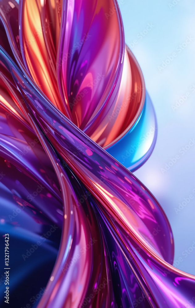 Poster abstract 3d rendering of molten glass with a blue and purple color scheme and flow pattern.