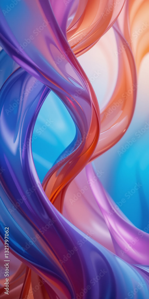 Fototapete abstract 3d rendering of molten glass with violetб blue and pink distinct color scheme and flow patt