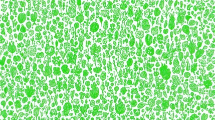 Abstract pattern of green doodles on white background.  Possible use Background for web or print design