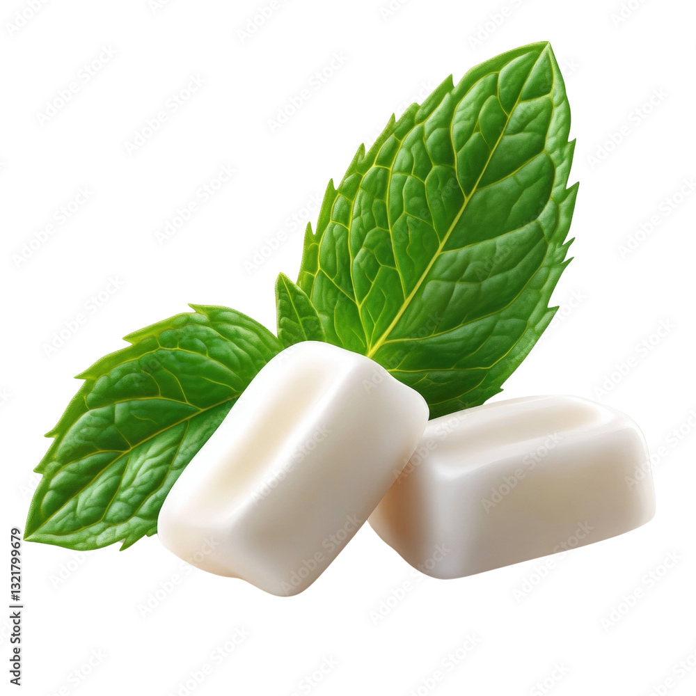 Poster fresh mint leaves on a crisp white cube creating a clean and inviting culinary presentation for food