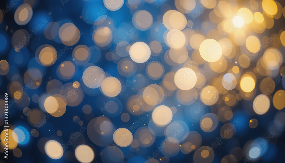 Poster abstract bokeh effect with blurred lights and a warm, golden color scheme.