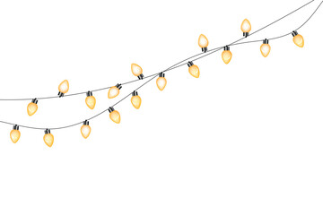 Decorative light bulbs, festival light bulbs isolated on white background. Yellow lights.