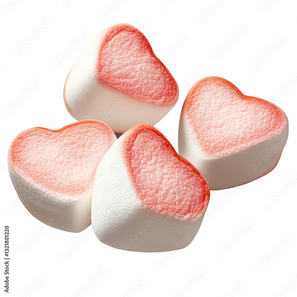 Poster a pile of heart shaped marshmallows stacked together in a whimsical display evoking feelings of swee