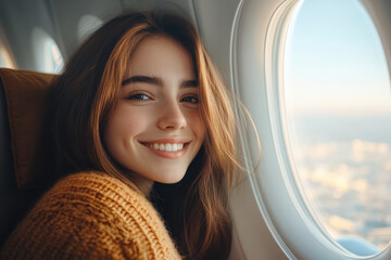 Woman smiling in mid-air, gliding gracefully.