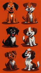 Obraz premium Fun Cartoon Dogs Displaying Different Expressions in a Colorful Illustration