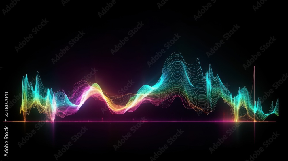 Poster abstract neon soundwave visualizer with flowing energy pulses and particles
