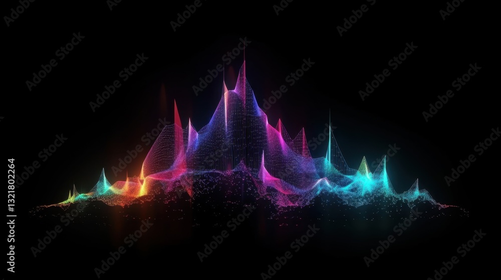 Poster abstract neon soundwave visualizer with flowing energy pulses and particles