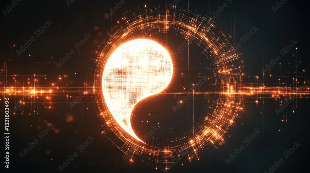Poster glowing yin yang symbol rotating representing balance and harmony