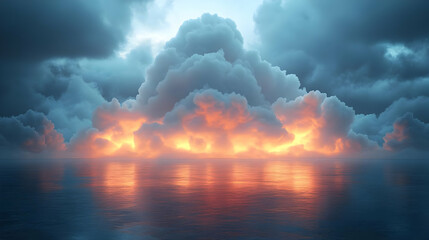 Fototapeta premium Dramatic Sunset Cloudscape Over Calm Ocean