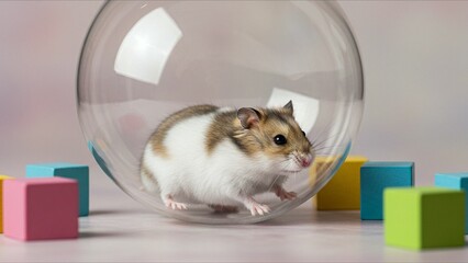 Obraz premium Hamster inside a transparent sphere