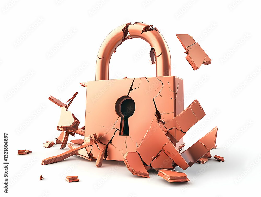 Poster a broken padlock symbolizes security breach and vulnerability in technology and information protecti
