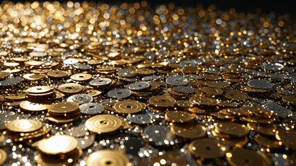Pile of Gold and Silver Coins - Symbol of Wealth and Abundance - Glittering Treasure for Financial Success Concepts