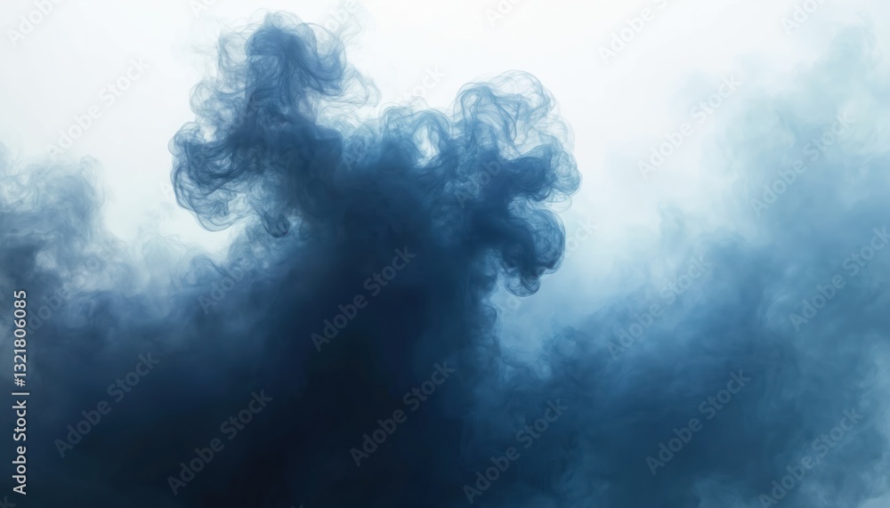 Poster dark dense smoke cloud with blue hues. steam, smog texture on transparent background. air pollution 