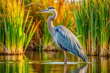 Majestic Grey Heron Standing by the Water in a Natural Habitat 