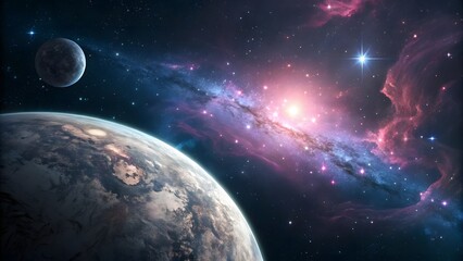 Fototapeta premium Stunning Cosmic Scene with Planets and Colorful Galaxy in Space