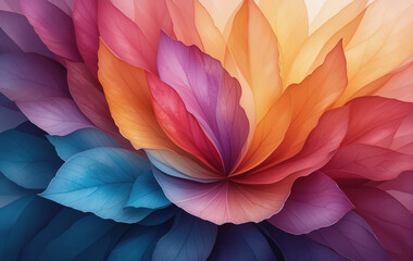 Abstract watercolor floral design with warm colors and a central, blooming flower shape.