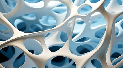 Abstract White and Blue Cellular Structure: A 3D Render of Intricate Interconnected Forms