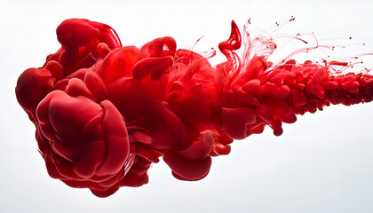 Crimson Currents Swirling, A Vibrant Dance Of Red Ink Exploding In A Breathtaking Underwater Spectacle Against A Stark White Backdrop