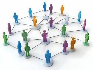 A colorful network of people icons symbolizing teamwork, collaboration, and social connections in a corporate environment.