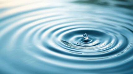 A single droplet creates concentric circles in clear blue water