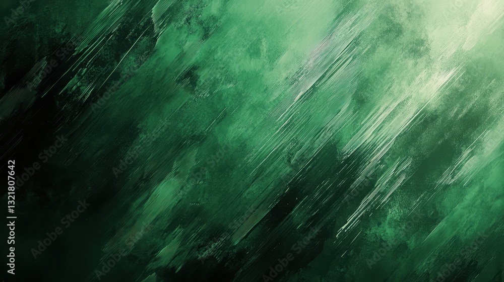Poster an abstract art with a texture of green and white color paint, with brush strokes creating a dynamic