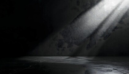Dramatic Spotlight Illuminating a Dark Concrete Wall and Floor in an Empty Room
