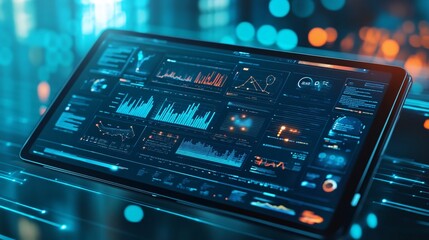 Futuristic Tablet Display in a Modern Office for Data Analytics