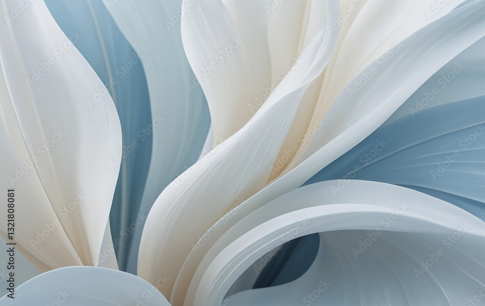 Poster abstract organic design with soft, flowing shapes and a light, cool color scheme.
