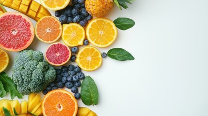 Fruits and vegetables concept, Fruits and vegetables in heart shape on white background.