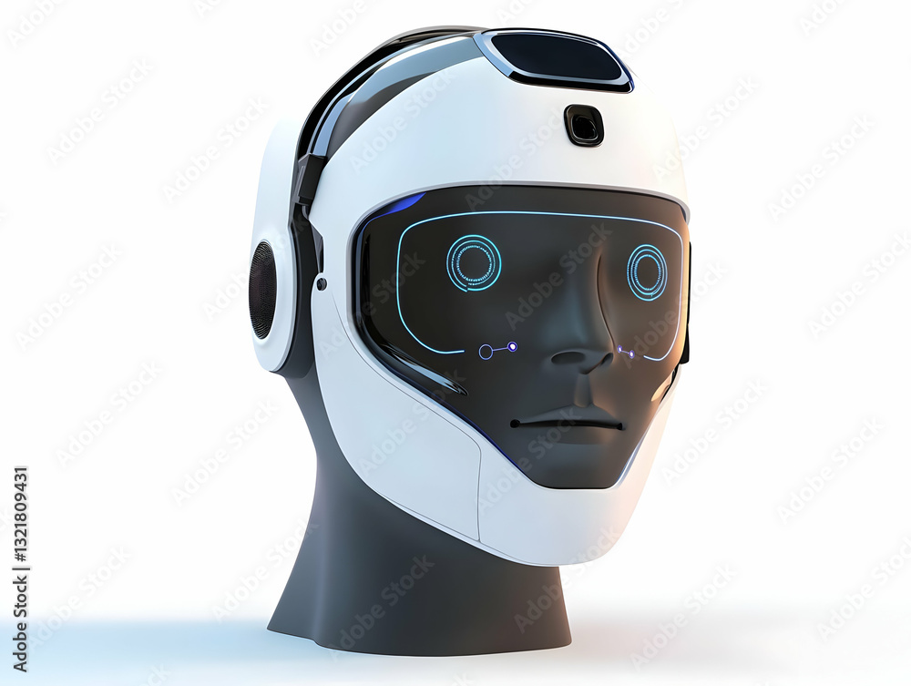 Poster a futuristic robotic head showcasing advanced design and technology, symbolizing innovation in artif