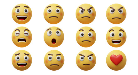 Fototapeta premium Variety of expressive yellow emojis showcasing diverse human emotions faces