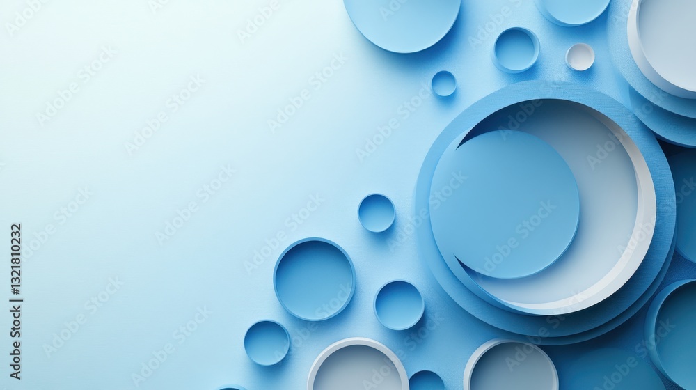 Poster abstract modern art design of blue and light blue circles arranged in a gradient pattern. these circ