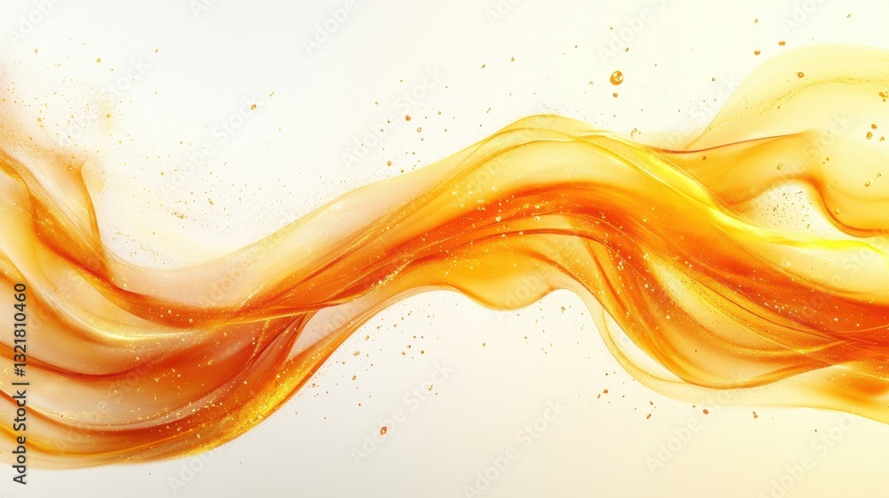 Poster abstract orange wave-like fabric with flowing ribbons against a gradient backdrop