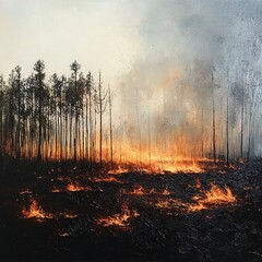 Destructive wildfire action forest image charred landscape aerial viewpoint environmental crisis